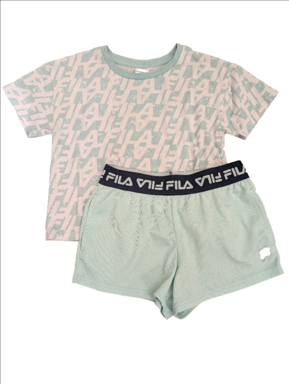 Fila Girls L 10-12 Mint Green 2-Piece Athletic Short Set Logo Waistband